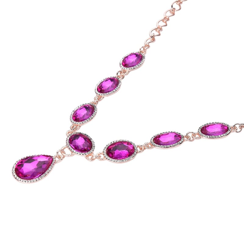 Simulated Pink Sapphire and Austrian Crystal Necklace 20-22Inches in Rosetone