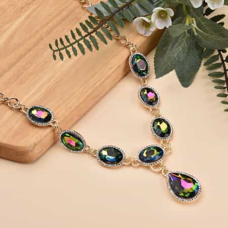 Simulated Mystic Color Quartz and Austrian Crystal Necklace 20-22Inches in Goldtone image number 1