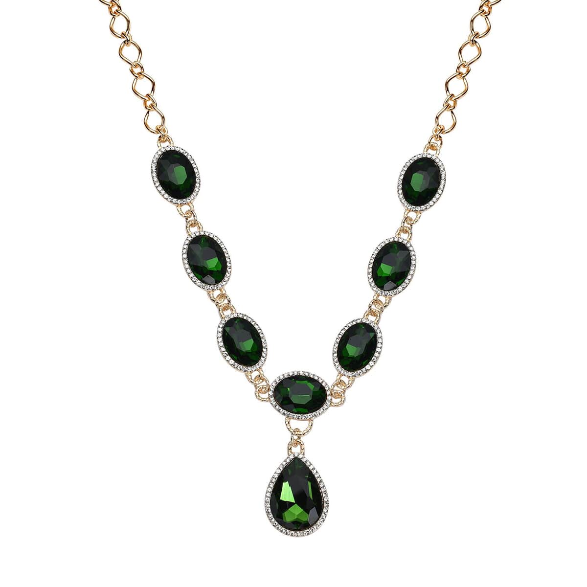 Simulated Diopside and Austrian Crystal Necklace 20-22Inches in Goldtone image number 0