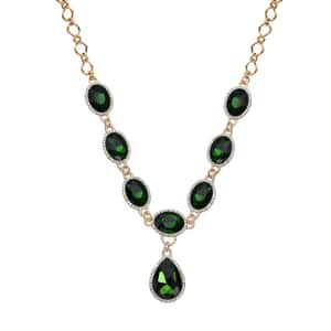 Simulated Diopside and Austrian Crystal Necklace 20-22Inches in Goldtone