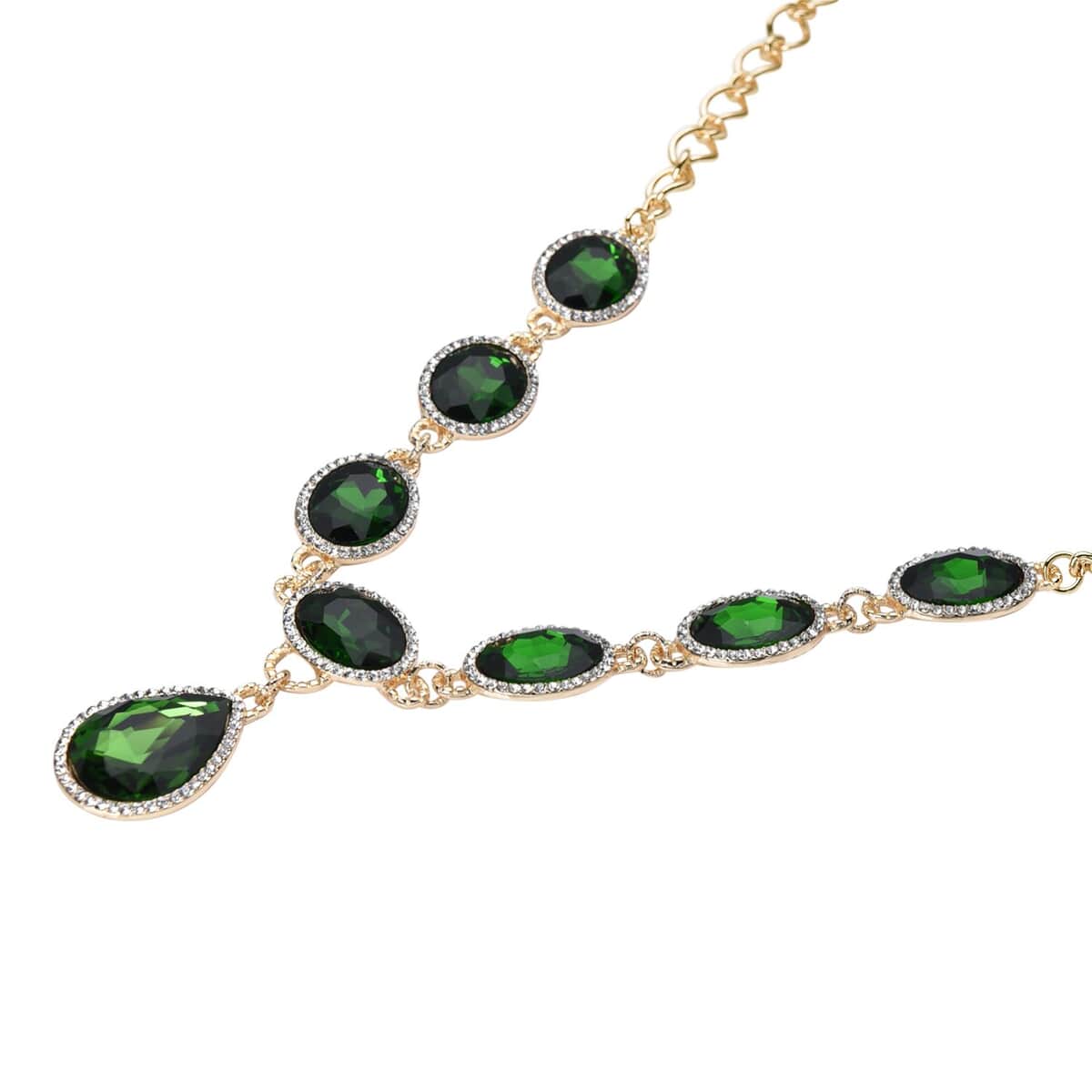 Simulated Diopside and Austrian Crystal Necklace 20-22Inches in Goldtone image number 2