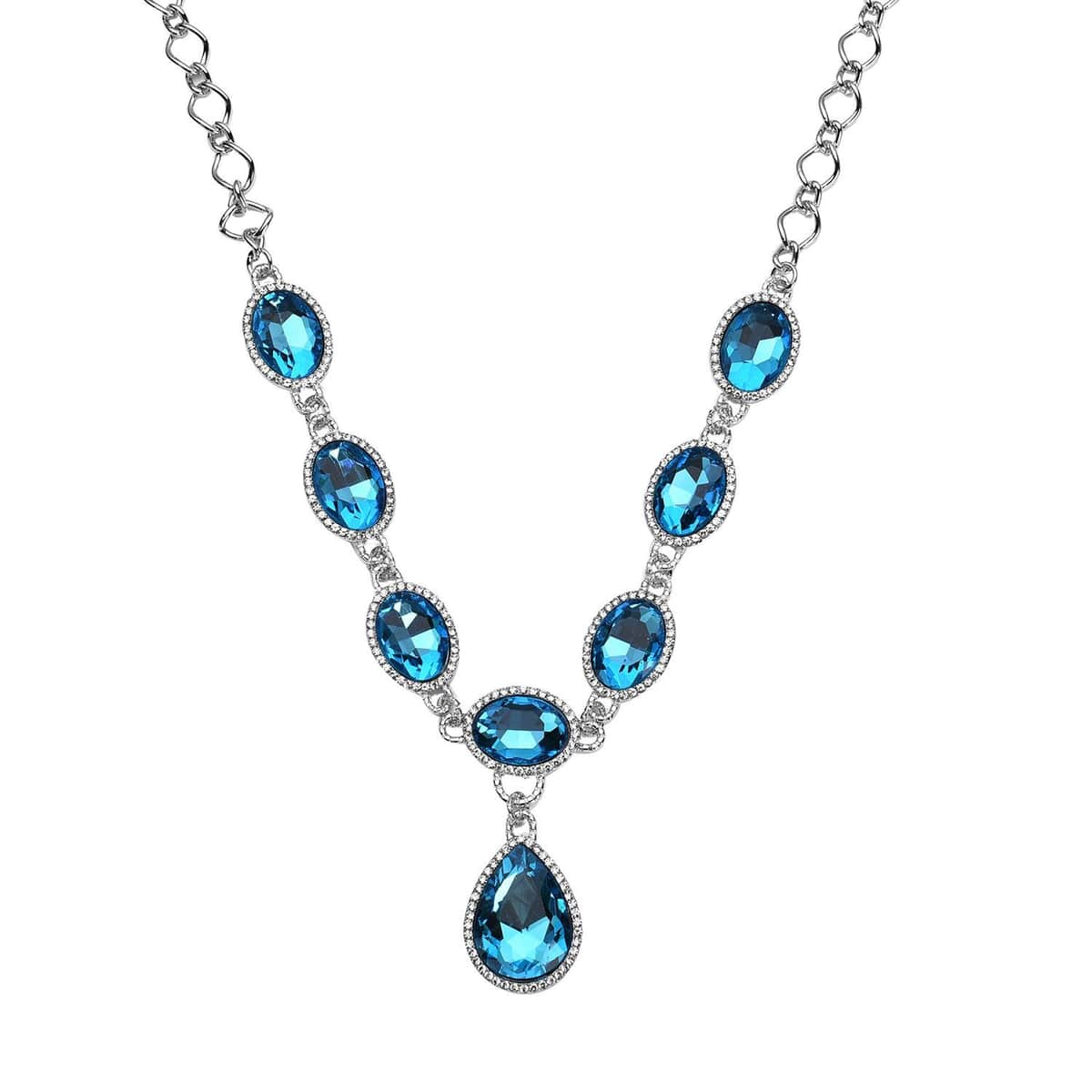 Simulated Blue Topaz and Austrian Crystal Necklace 20-22Inches in Silvertone image number 0
