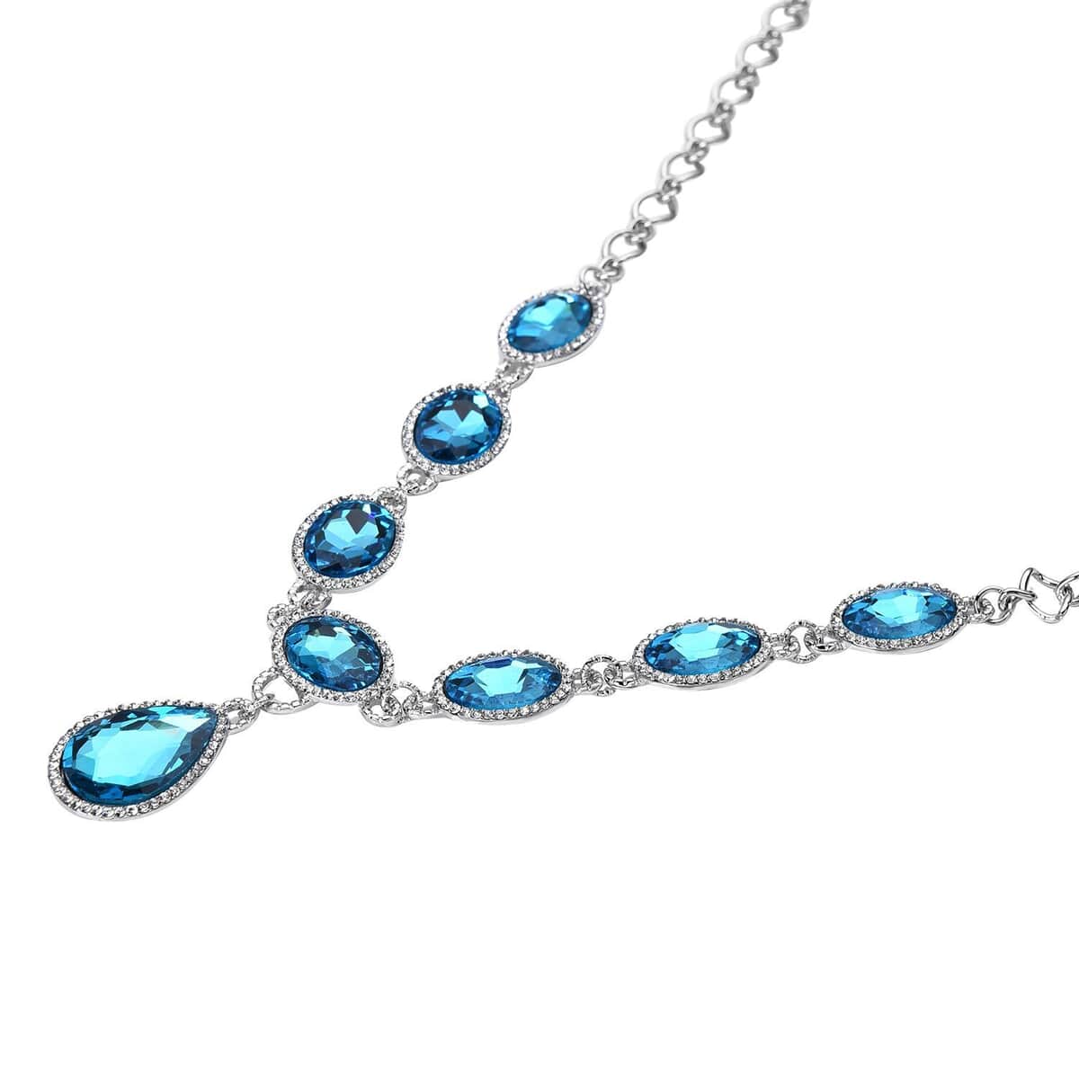 Simulated Blue Topaz and Austrian Crystal Necklace 20-22Inches in Silvertone image number 2
