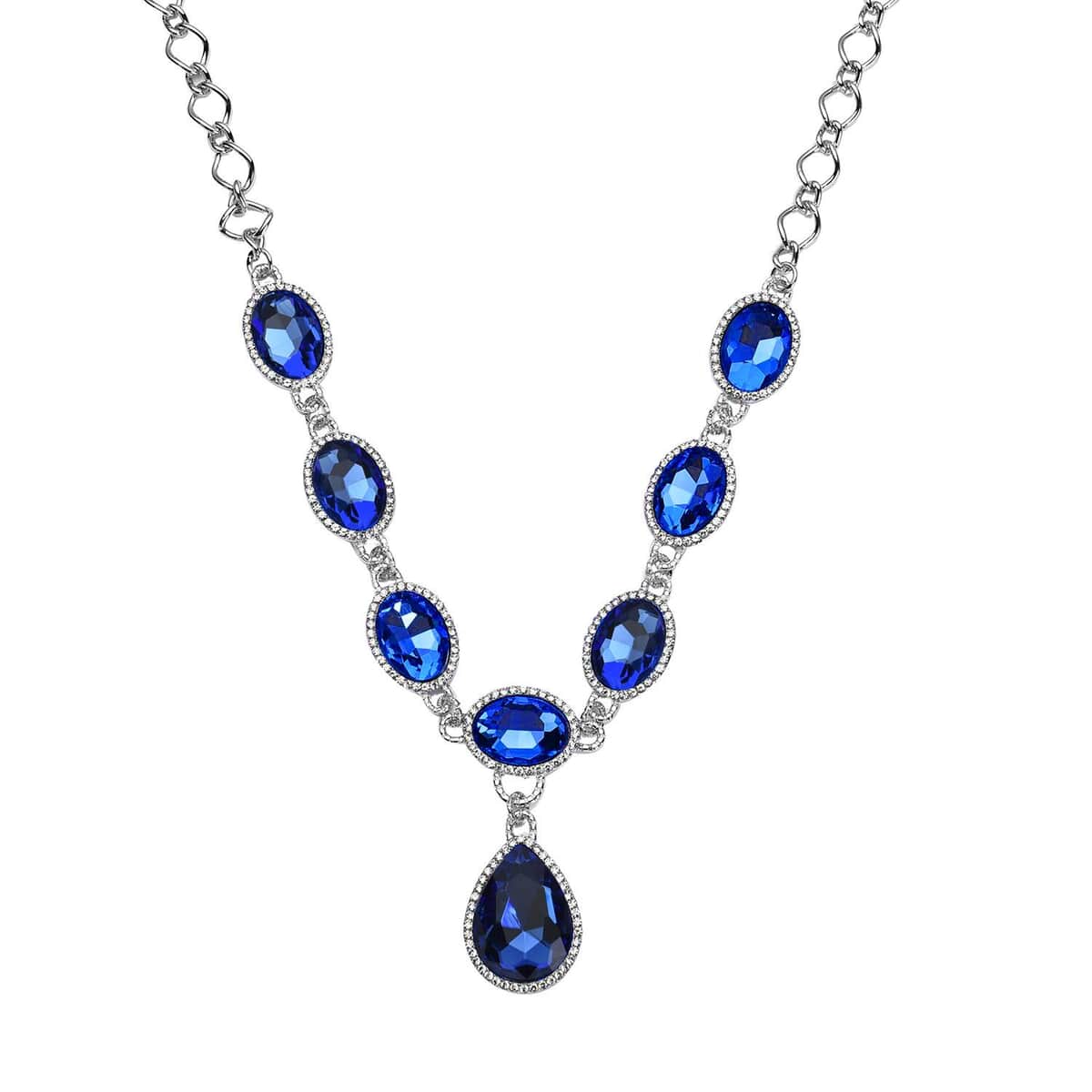 Simulated Blue Sapphire and Austrian Crystal Necklace 20-22Inches in Silvertone image number 0