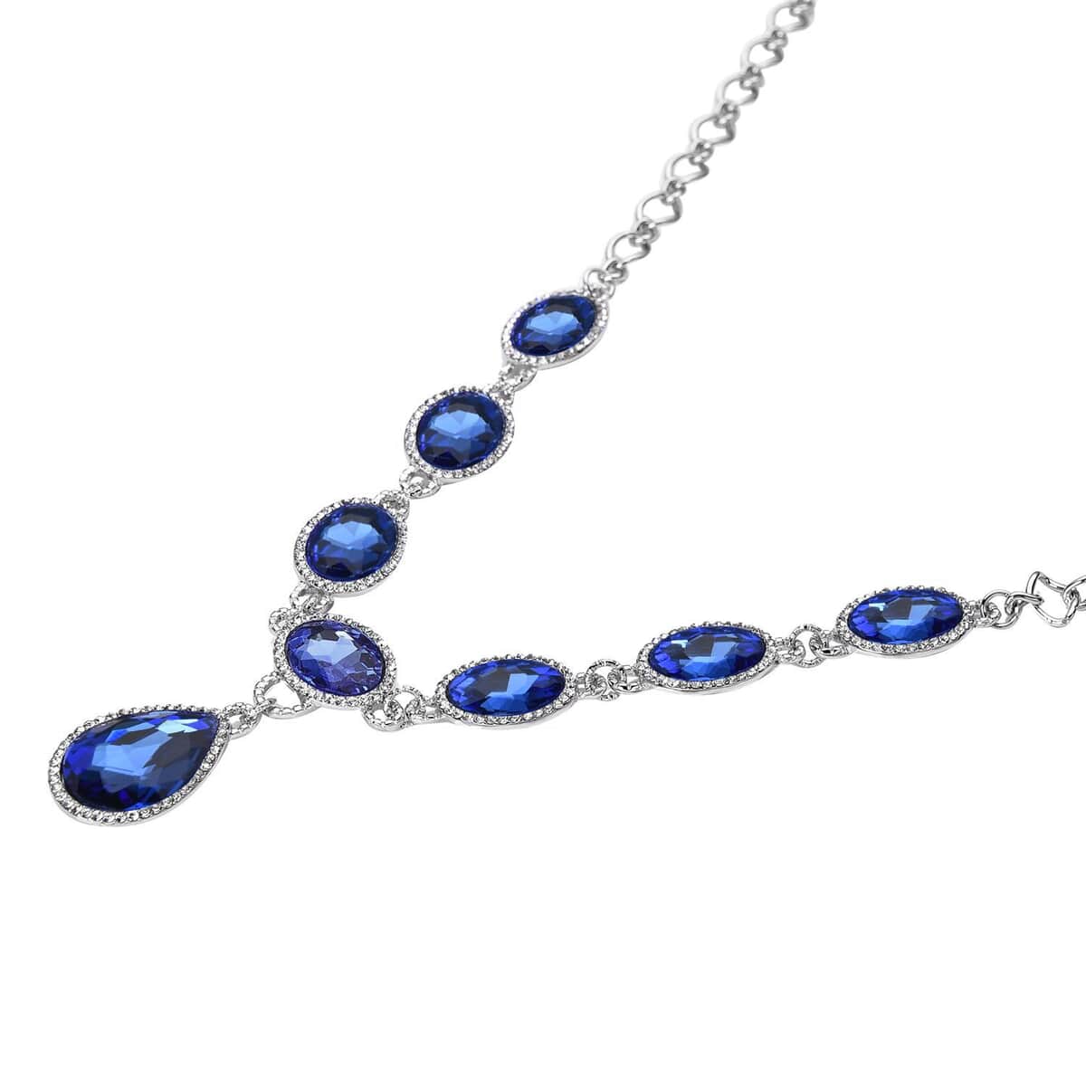 Simulated Blue Sapphire and Austrian Crystal Necklace 20-22Inches in Silvertone image number 2
