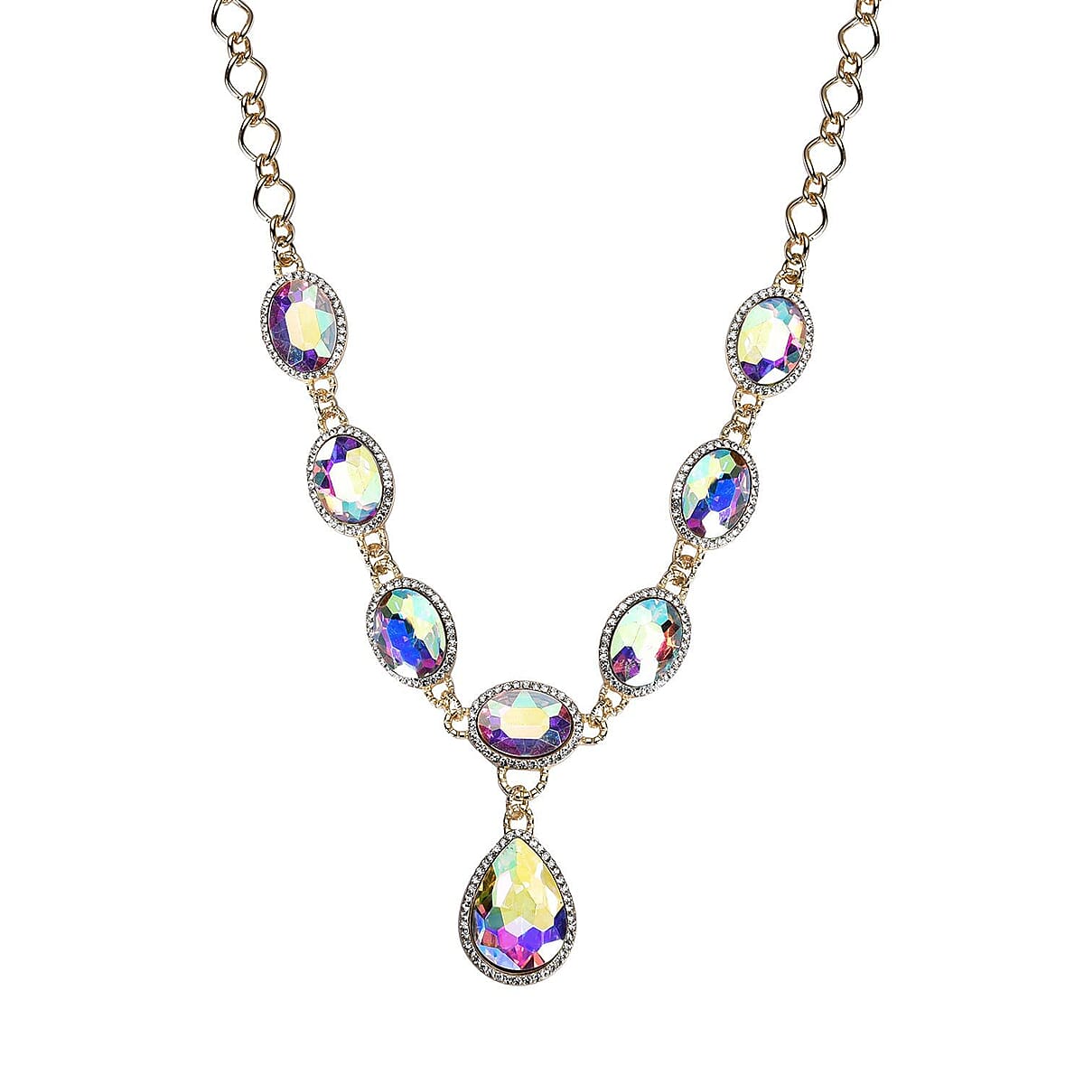 Simulated Aurora Borealis and Austrian Crystal Necklace 20-22Inches in Goldtone image number 0