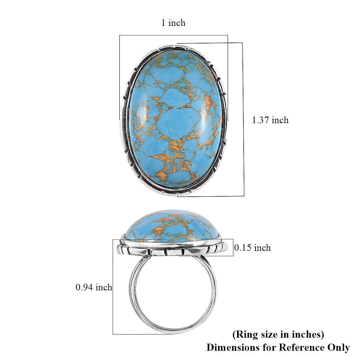 Mojave Blue Turquoise Solitaire Ring in Sterling Silver (Size 9.0) 7.65 Grams 27.85 ctw image number 5