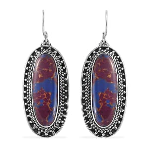 Artisan Crafted Mojave Purple Turquoise 23.25 ctw Fancy Earrings in Black Oxidized Sterling Silver