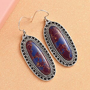 Artisan Crafted Mojave Purple Turquoise 23.25 ctw Fancy Earrings in Black Oxidized Sterling Silver