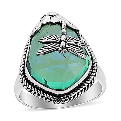 Bali Legacy Peacock Quartz (Triplet) Dragonfly Ring in Sterling Silver (Size 10.0) 18.10 ctw