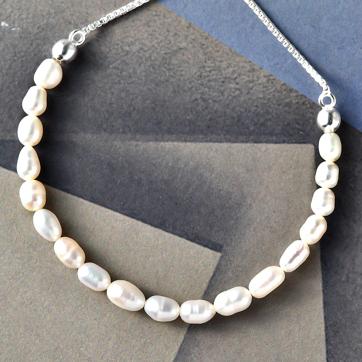 Freshwater Pearl 7-8mm Beaded Bolo Bracelet in Sterling Silver image number 1