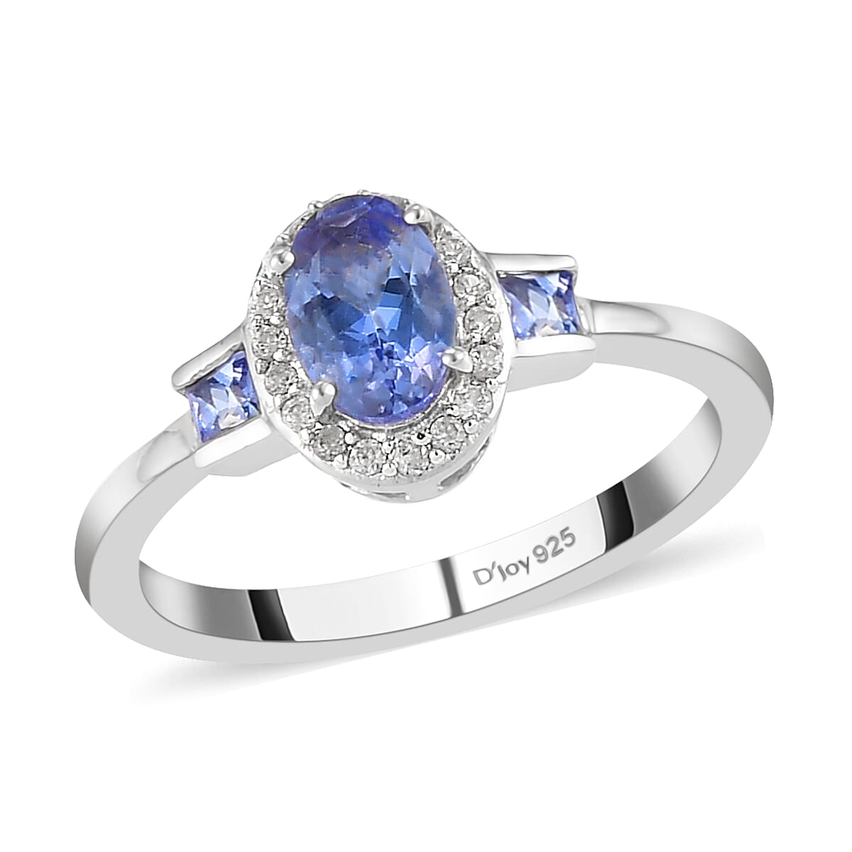 Tanzanite and White Zircon Ring in Platinum Over Sterling Silver (Size 10.0) 0.90 ctw