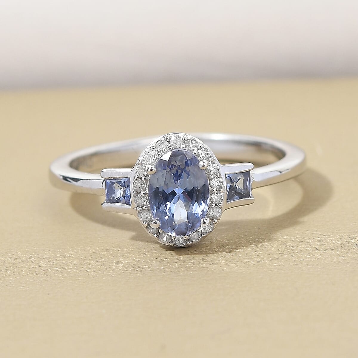 Tanzanite and Natural White Zircon Ring in Platinum Over Sterling Silver 0.90 ctw image number 1
