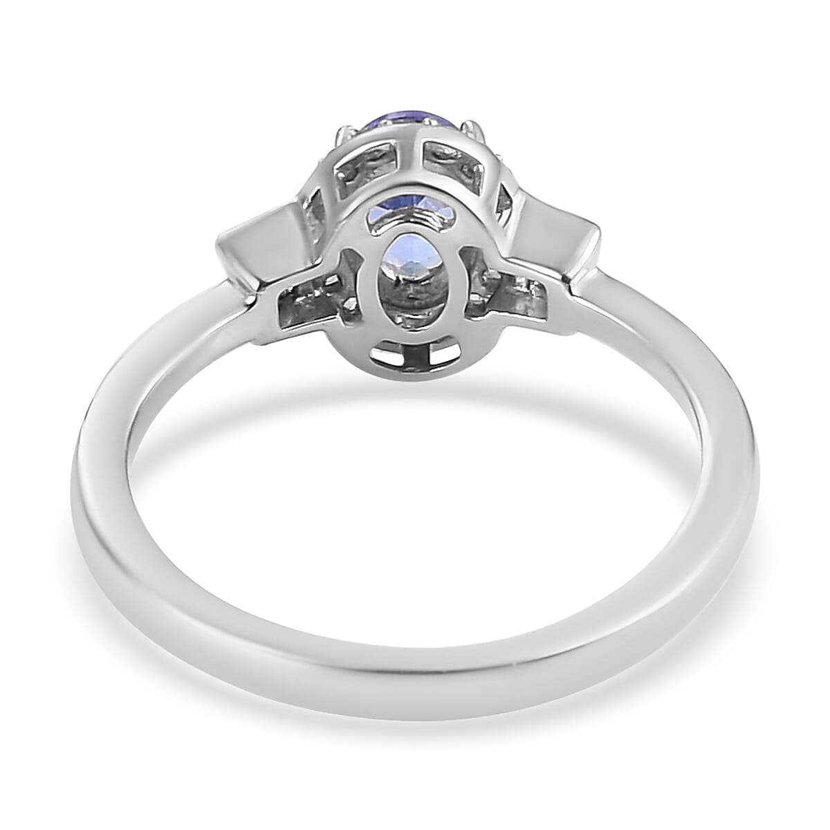 Tanzanite and Natural White Zircon Ring in Platinum Over Sterling Silver 0.90 ctw image number 4