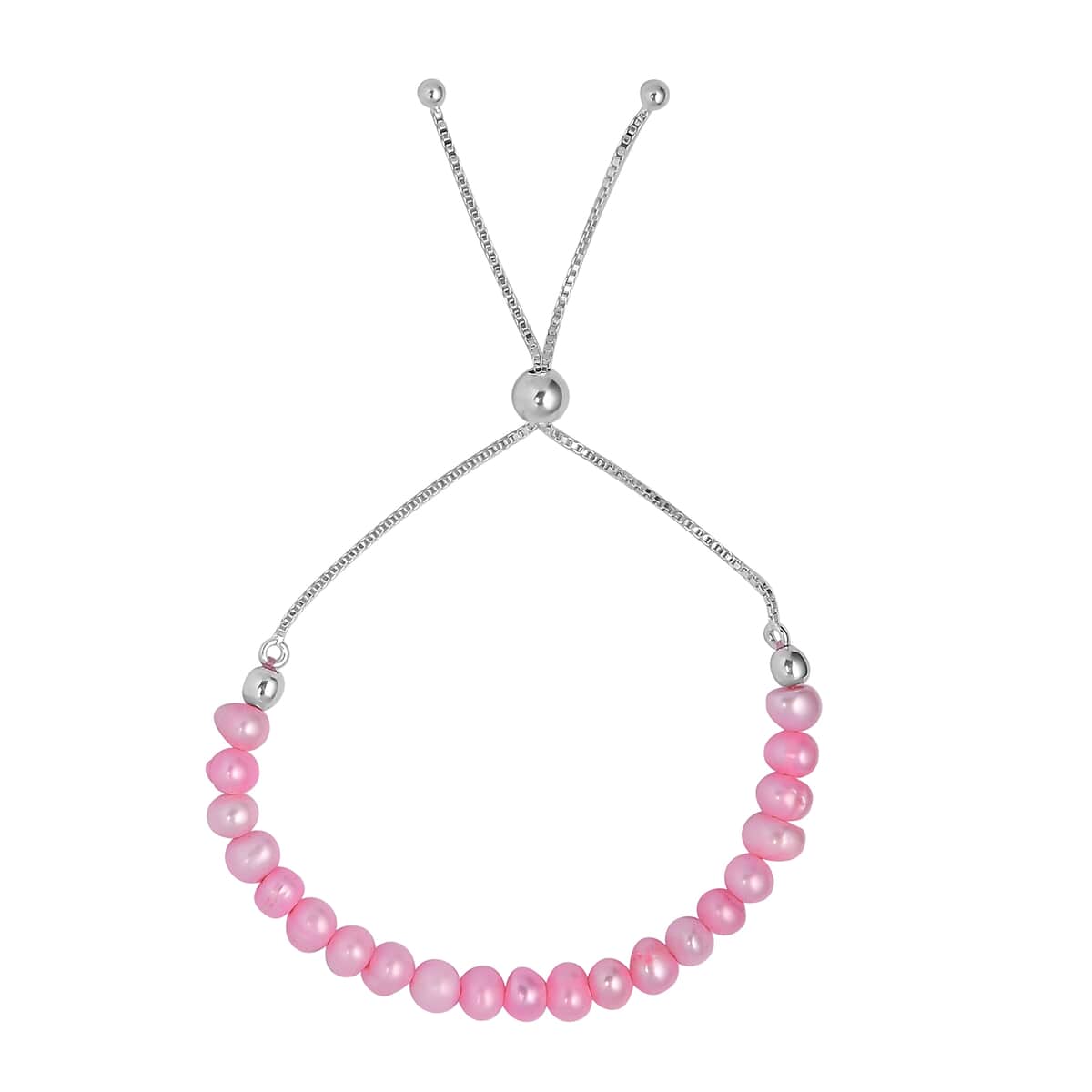 Pink Freshwater Pearl Beaded Bolo Bracelet in Sterling Silver image number 0