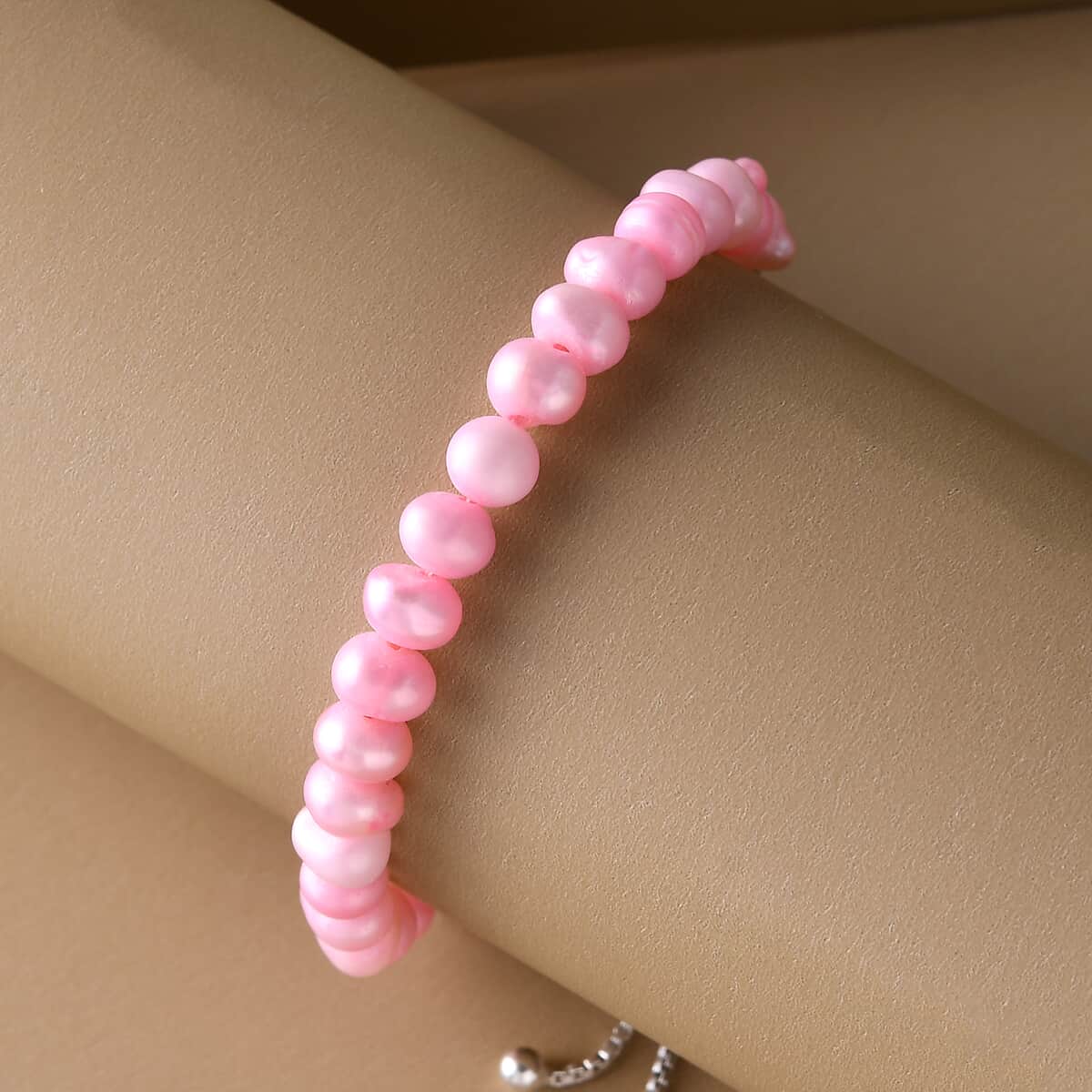Pink Freshwater Pearl Beaded Bolo Bracelet in Sterling Silver image number 1