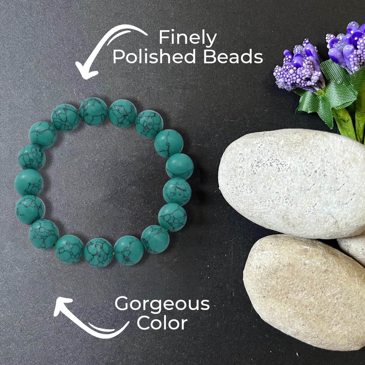 Constituted Green Howlite Beaded Stretch Bracelet 150.00 ctw, Adjustable Beads Bracelet, Beads Jewelry, Stretchable Bracelet image number 1