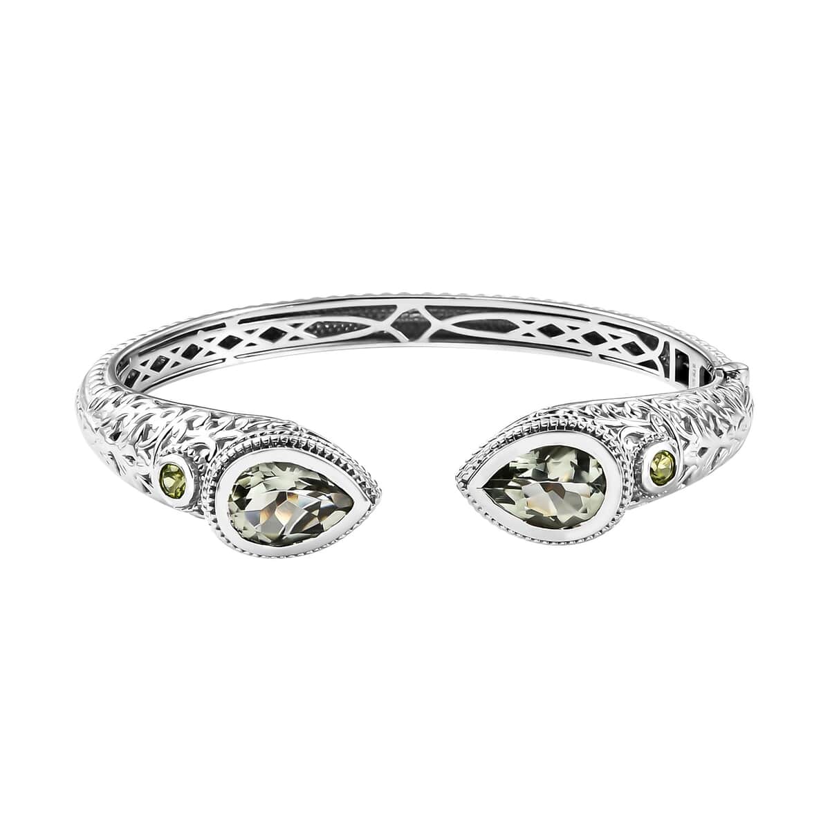 KARIS Montezuma Prasiolite and Peridot Eternal Love Snake Floral Cuff Bracelet in Platinum Bond (7.25 In) 10.10 ctw image number 0