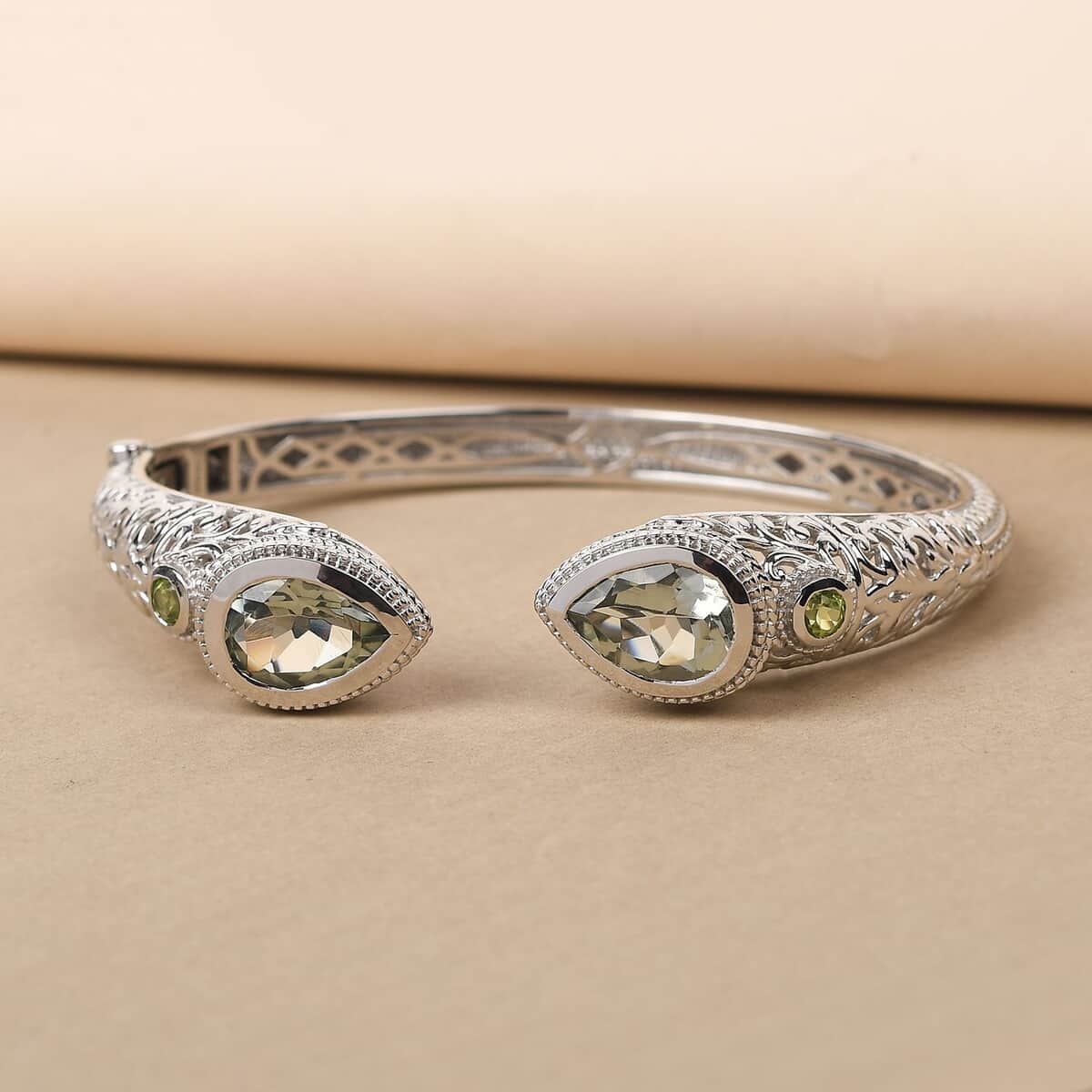 KARIS Montezuma Prasiolite and Peridot Eternal Love Snake Floral Cuff Bracelet in Platinum Bond (7.25 In) 10.10 ctw image number 1