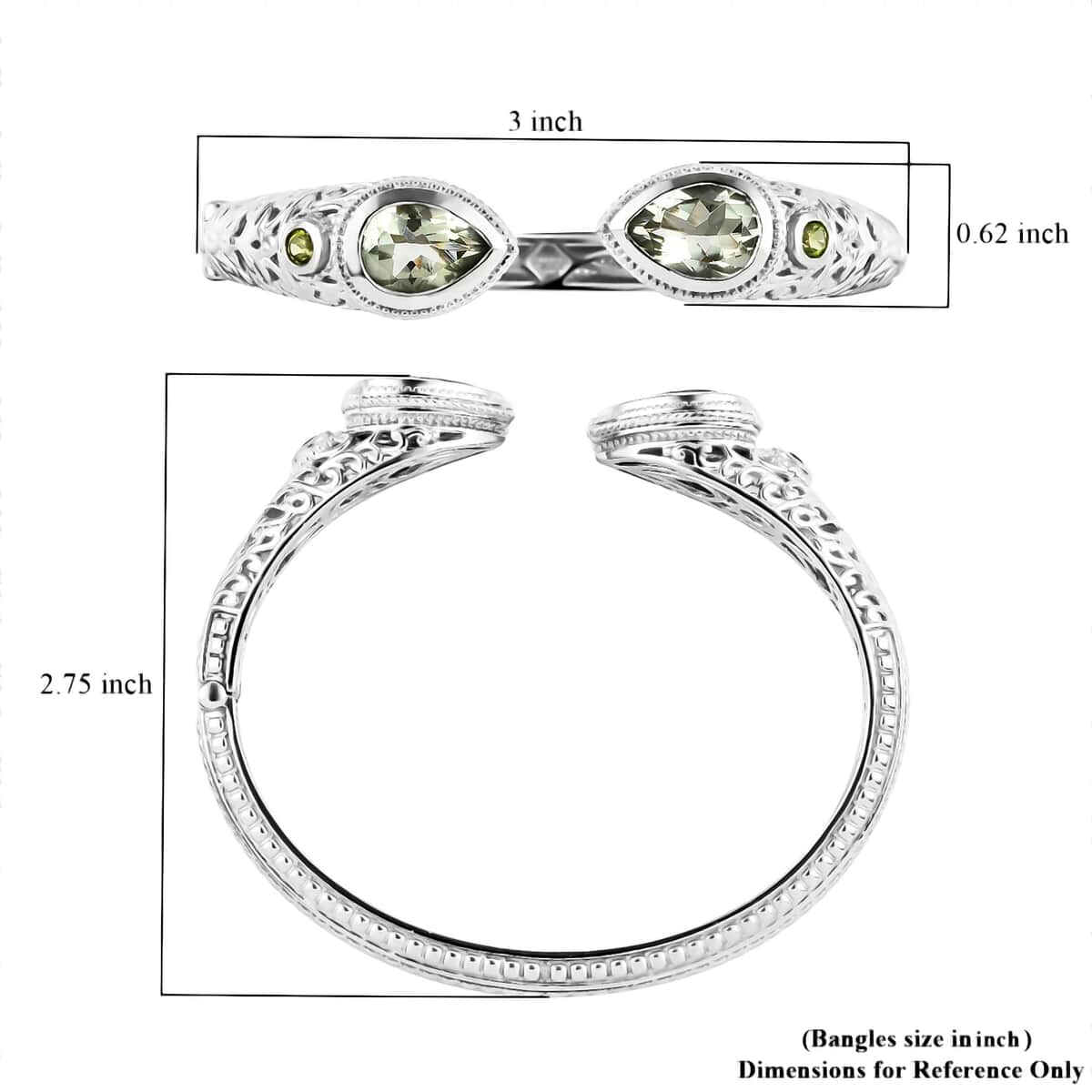 KARIS Montezuma Prasiolite and Peridot Eternal Love Snake Floral Cuff Bracelet in Platinum Bond (7.25 In) 10.10 ctw image number 5