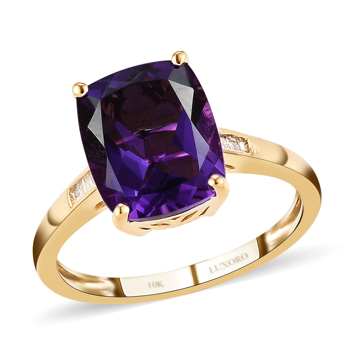 LUXORO 10K Yellow Gold AAA Mashamba Amethyst and G-H I3 Diamond Ring (Size 10.0) 3.90 ctw image number 0