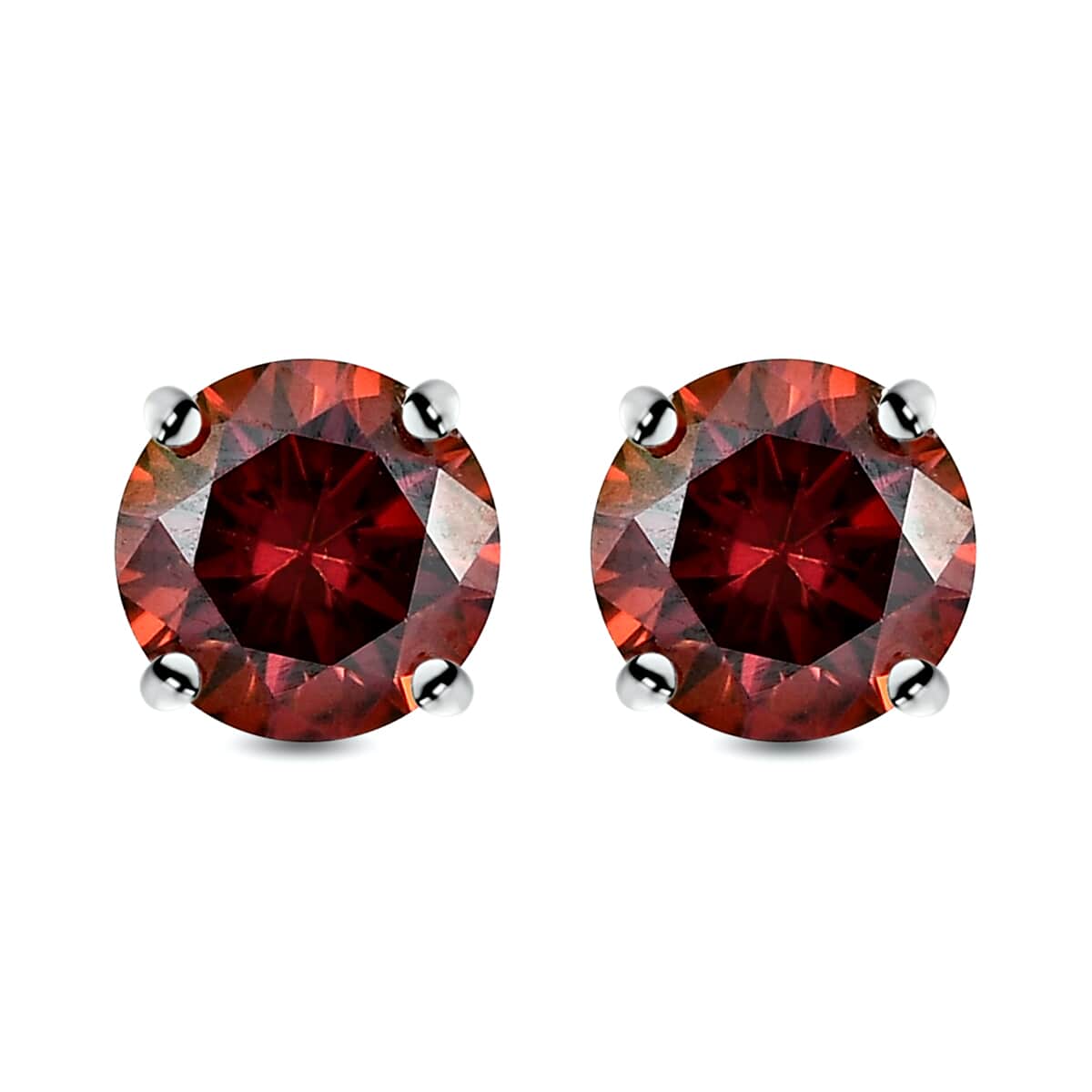 Red Moissanite Solitaire Stud Earrings in Platinum Over Sterling Silver 1.50 ctw image number 0