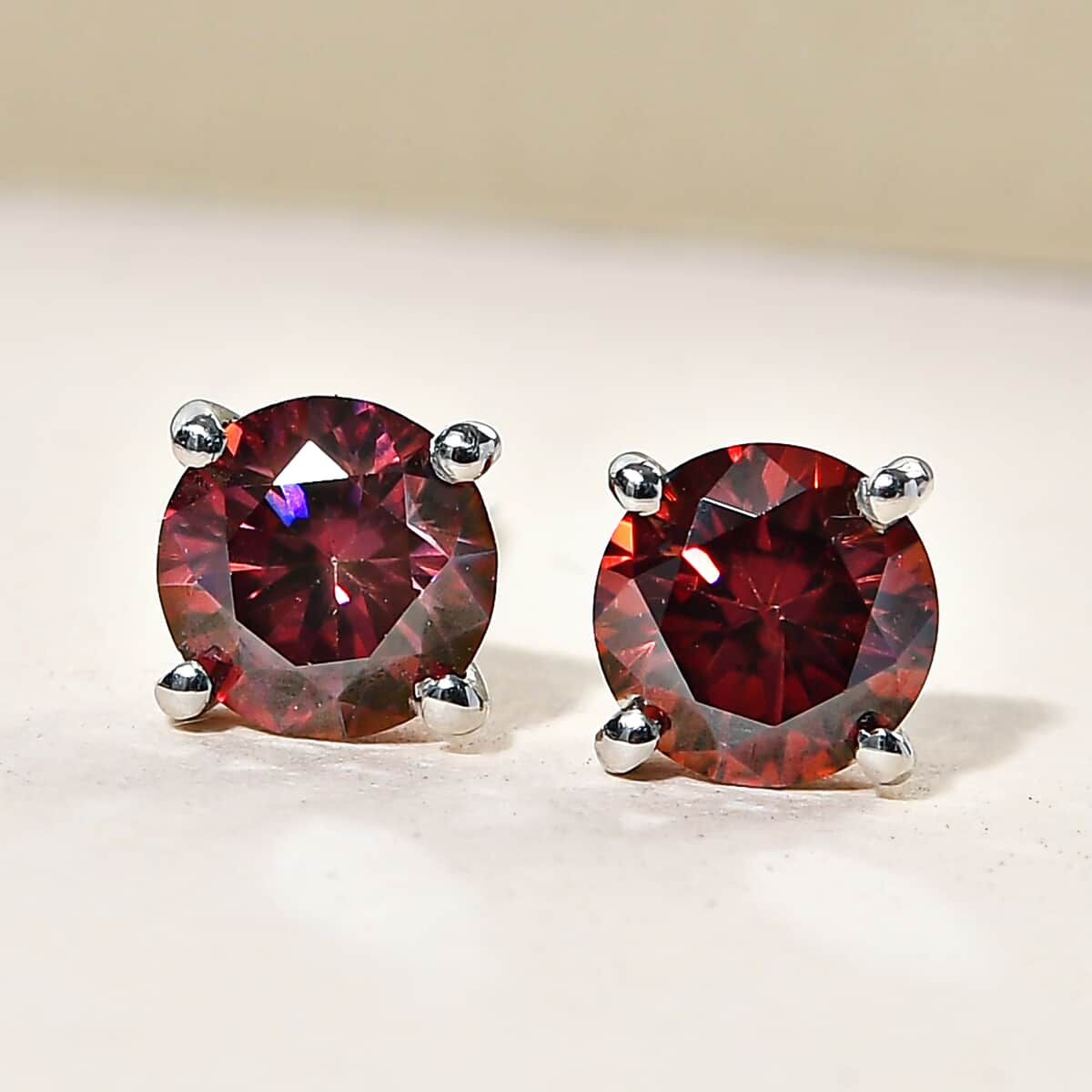 Red Moissanite Solitaire Stud Earrings in Platinum Over Sterling Silver 1.50 ctw image number 1