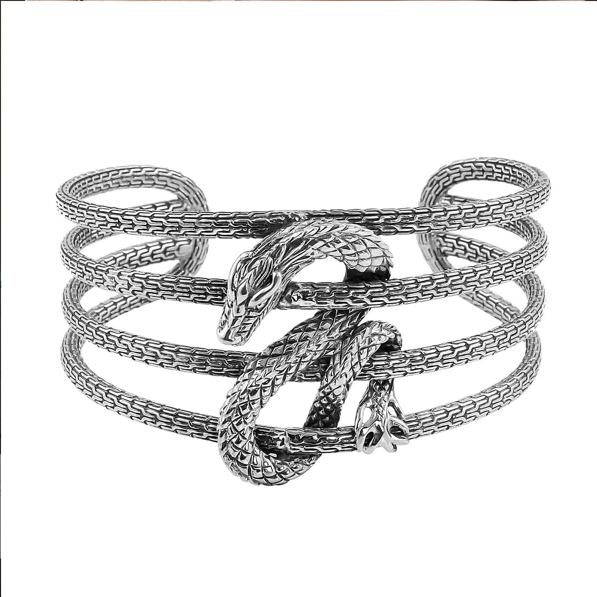 Bali Legacy Sterling Silver Dragon Cuff Bracelet (7.25 In) 58 Grams image number 0