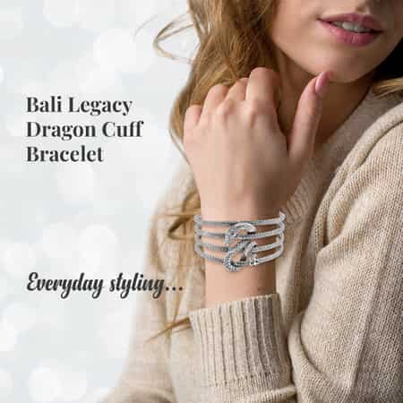 Bali Legacy Sterling Silver Dragon Cuff Bracelet (7.25 In) 58 Grams image number 2