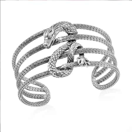 Bali Legacy Sterling Silver Dragon Cuff Bracelet (7.25 In) 58 Grams image number 5