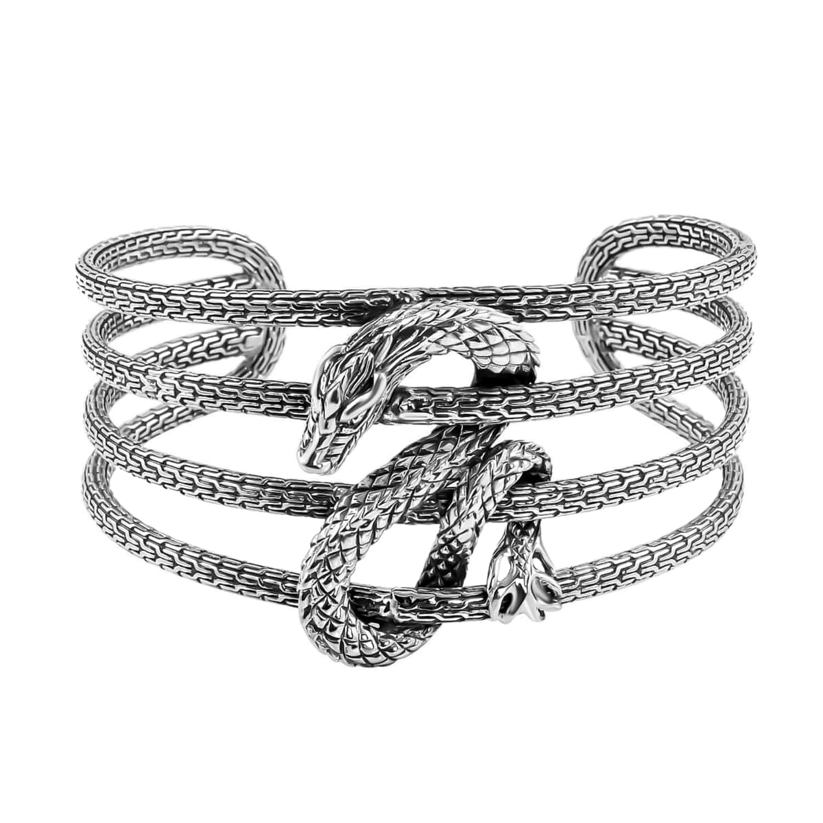 Bali Legacy Sterling Silver Dragon Cuff Bracelet (7.50 In) 60.80 Grams image number 0