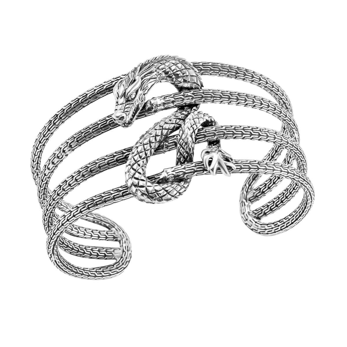 Bali Legacy Sterling Silver Dragon Cuff Bracelet (7.50 In) 60.80 Grams image number 3