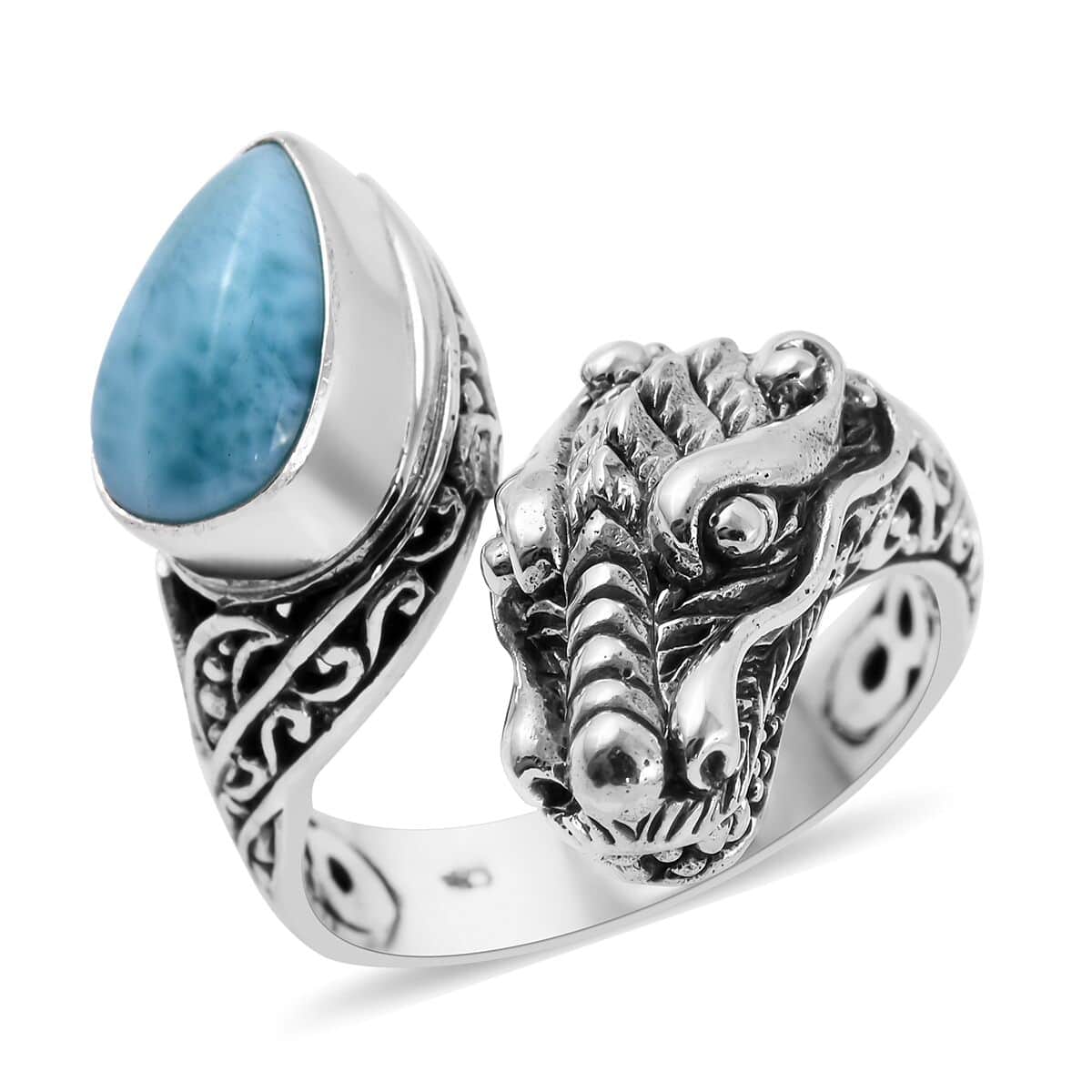 Bali Legacy Larimar Bypass Dragon Ring in Sterling Silver (Size 10.0) 10 Grams 4.00 ctw image number 0