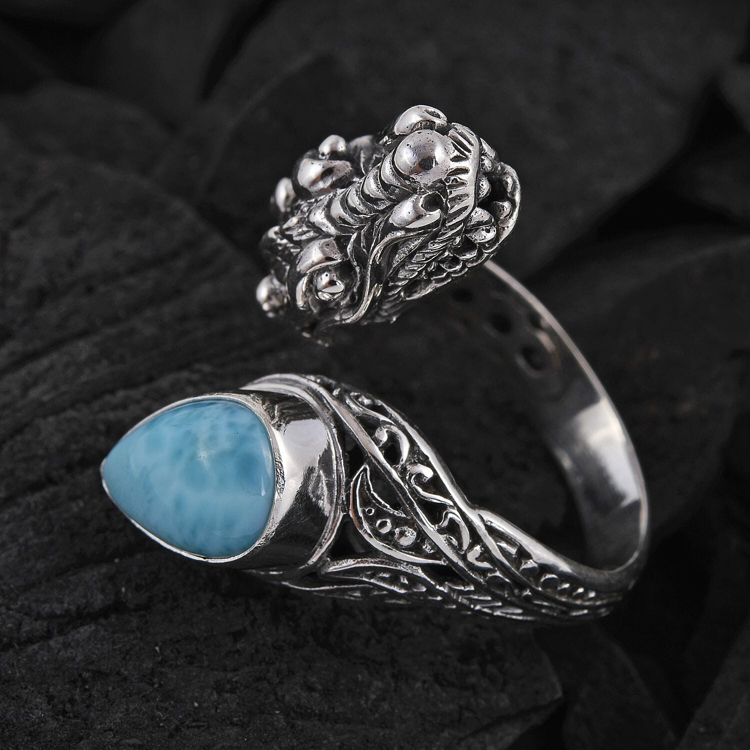 Bali Legacy Larimar Bypass Dragon Ring in Sterling Silver (Size 10.0) 10 Grams 4.00 ctw