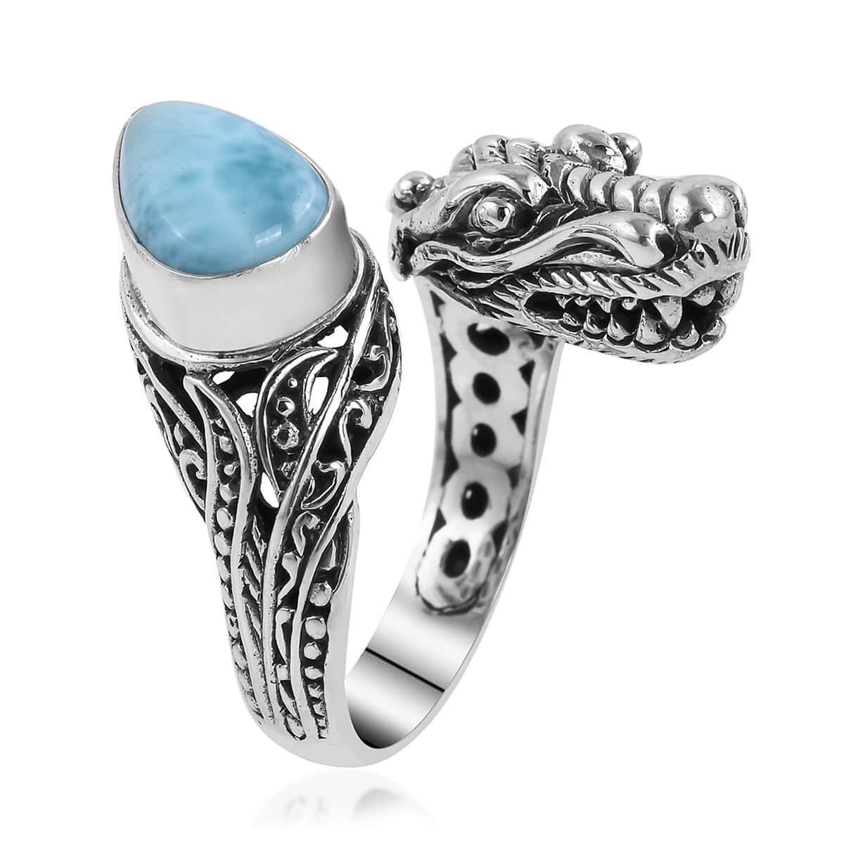 Bali Legacy Larimar Bypass Dragon Ring in Sterling Silver (Size 10.0) 10 Grams 4.00 ctw image number 3