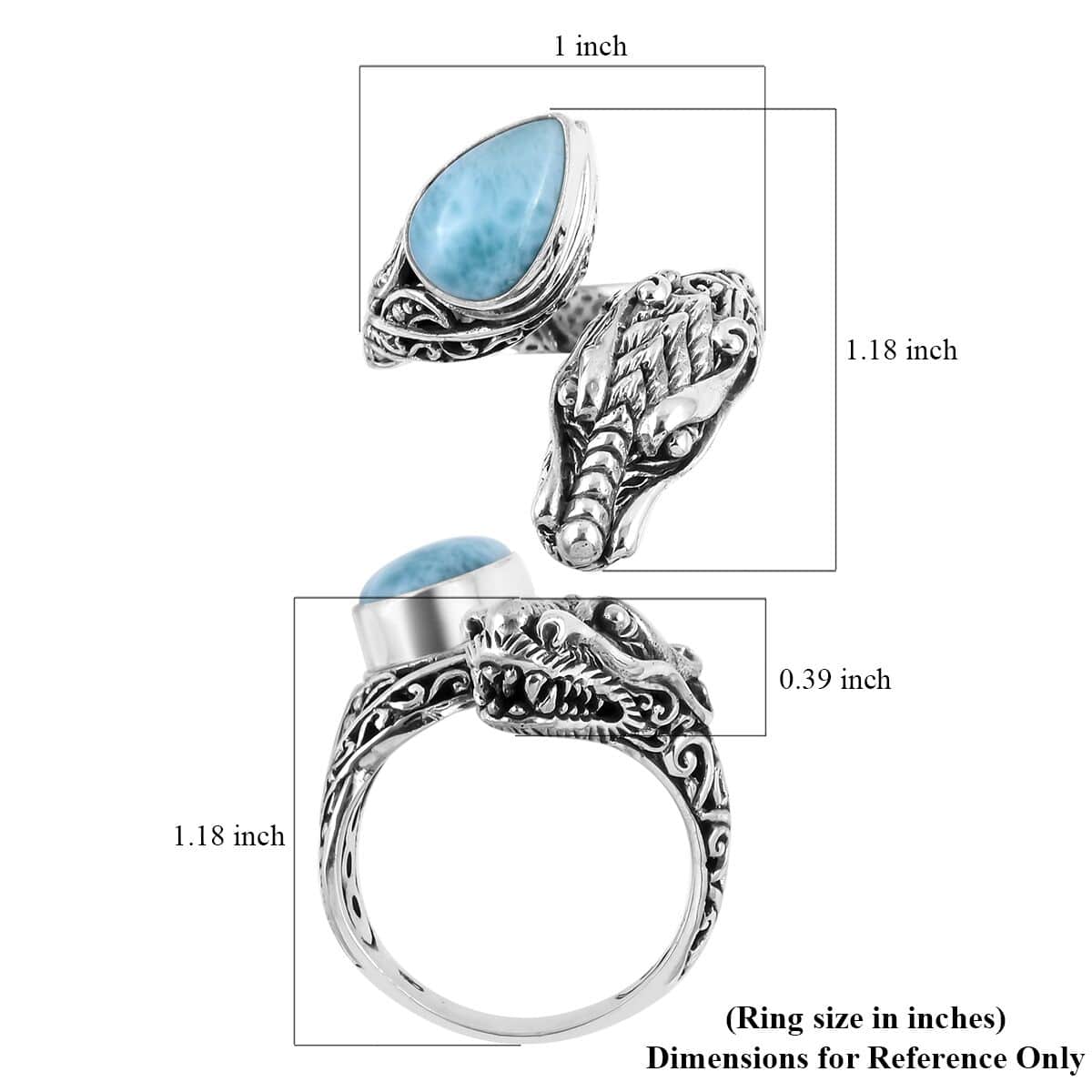 Bali Legacy Larimar Bypass Dragon Ring in Sterling Silver (Size 10.0) 10 Grams 4.00 ctw image number 5