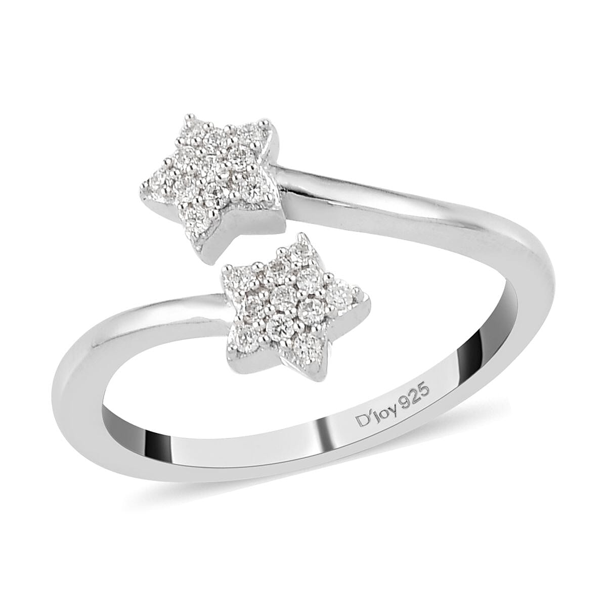 Luxuriant Lab Grown Diamond G-H SI Star Bypass Ring in Platinum Over Sterling Silver (Size 10.0) 0.15 ctw