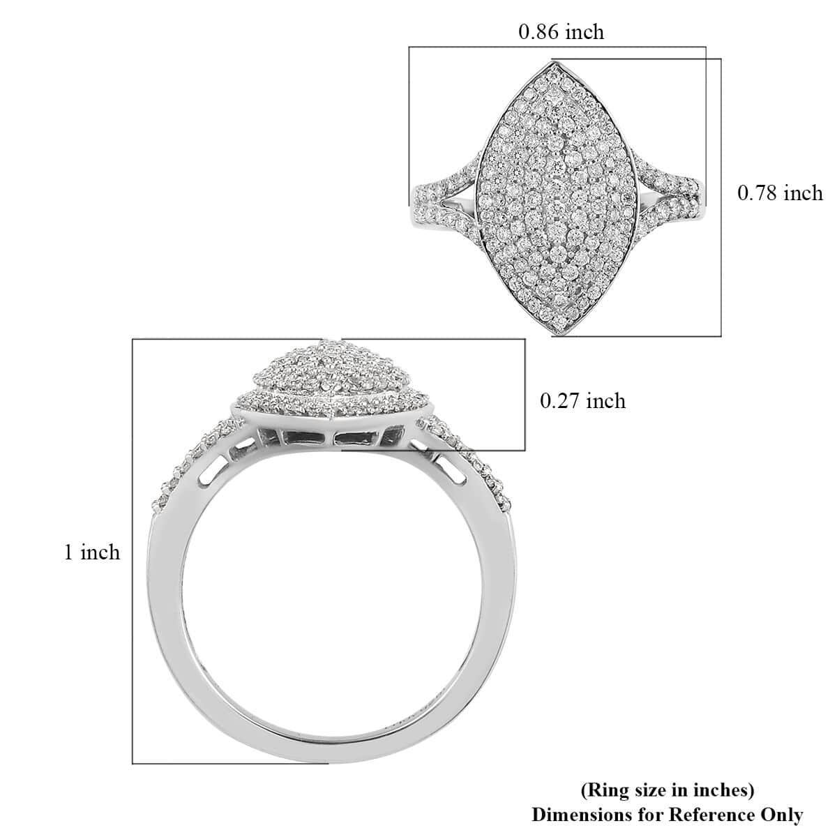 Luxuriant Lab Grown Diamond G-H SI Elongated Ring in Platinum Over Sterling Silver (Size 10.0) 0.75 ctw image number 5