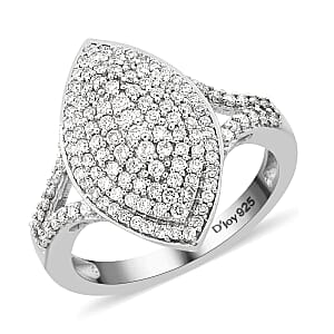 Luxuriant Lab Grown Diamond G-H SI Elongated Ring in Platinum Over Sterling Silver (Size 7.0) 0.75 ctw