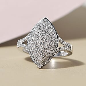 Luxuriant Lab Grown Diamond G-H SI Elongated Ring in Platinum Over Sterling Silver (Size 7.0) 0.75 ctw