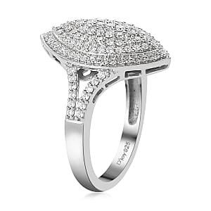 Luxuriant Lab Grown Diamond G-H SI Elongated Ring in Platinum Over Sterling Silver (Size 7.0) 0.75 ctw