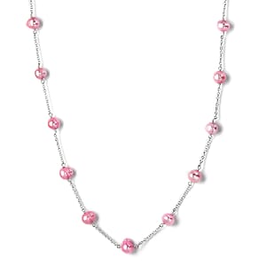 Pink Freshwater Pearl Station Necklace 18 Inches in Sterling Silver