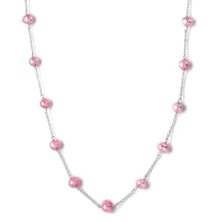 Pink Freshwater Pearl Station Necklace 18 Inches in Sterling Silver image number 0