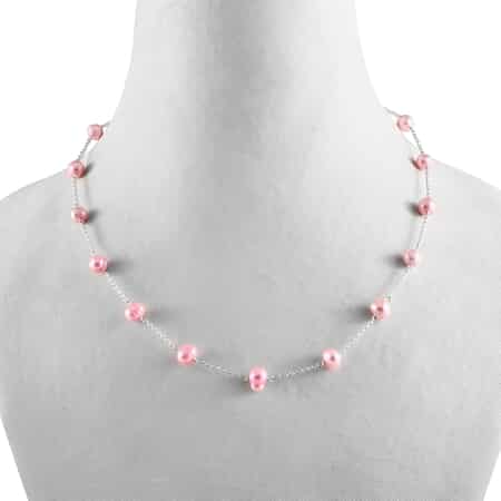 Pink Freshwater Pearl Station Necklace 18 Inches in Sterling Silver image number 2