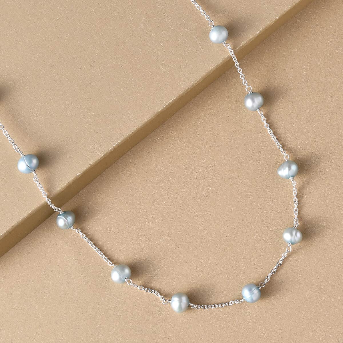 Freshwater Peacock Pearl Station Necklace For Women in 925 Sterling Silver 18 Inches image number 1