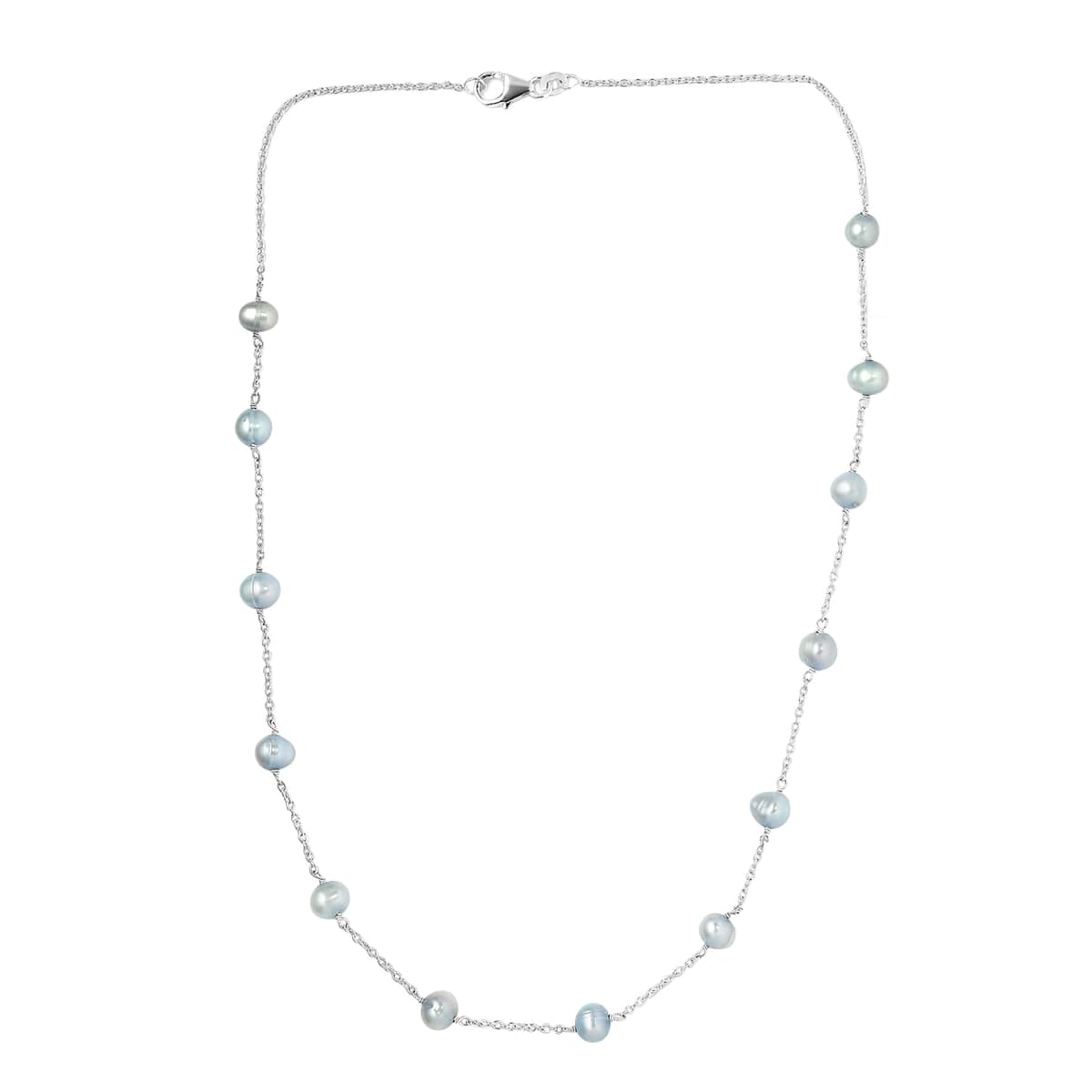 Freshwater Peacock Pearl Station Necklace For Women in 925 Sterling Silver 18 Inches image number 3