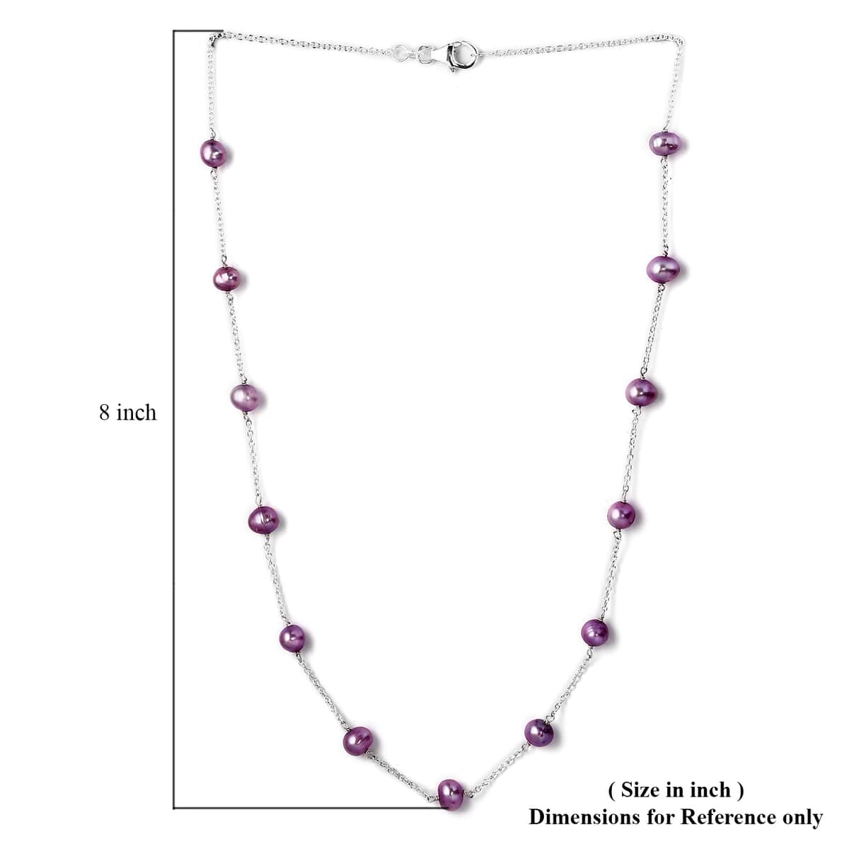 Purple Freshwater Pearl Station Necklace 18 Inches in Sterling Silver image number 5