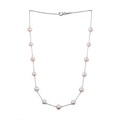 Freshwater Pearl Station Necklace 18 Inches in Sterling Silver 41.60 ctw