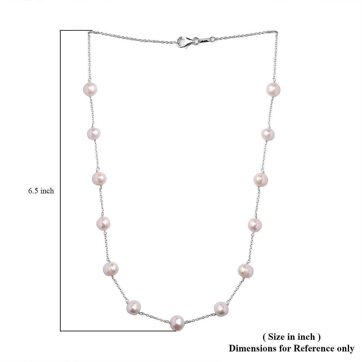 Freshwater Pearl Station Necklace 18 Inches in Sterling Silver 41.60 ctw image number 5