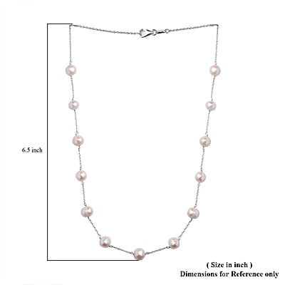 Freshwater Pearl Station Necklace 18 Inches in Sterling Silver 41.60 ctw